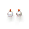Bright Iridescent Cortez Pearls on 14 K Stud Earrings with Fire Opal