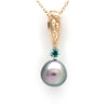 Green and Pink Cortez Pearl on 14k Yellow/White Gold Pendant with 4mm Tourmaline by Kathe Mai
