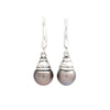 "Lyre" Silver Earrigs with Dark Baroque Cortez Pearls